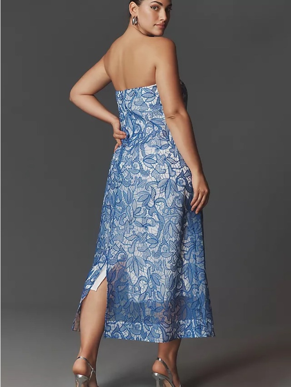Anthropologie Strapless Embroidered Lace Midi Dress